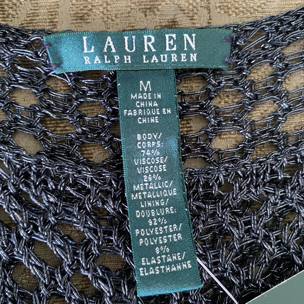 Ralph Lauren Blue Metallic Knit Tank with attached Silky Camisole NWT